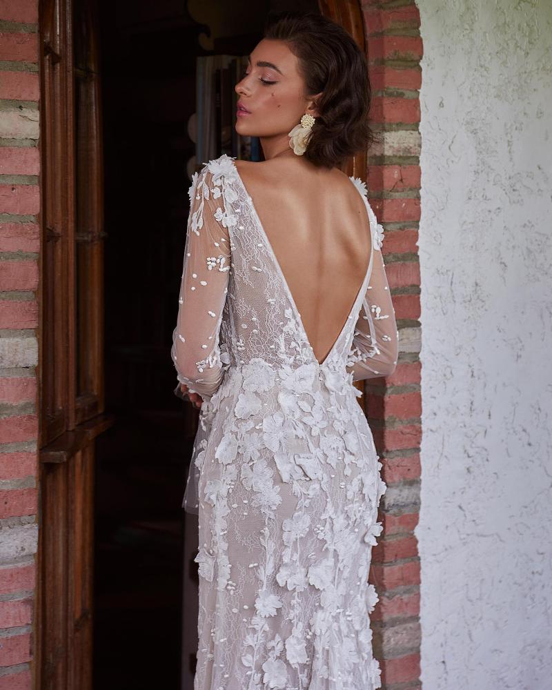 Lp2314 sexy lace boho wedding dress with sleeves and slit4